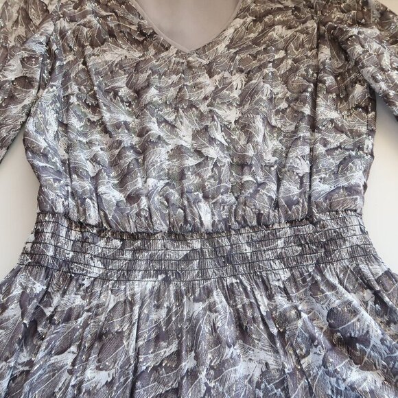 White House Silver Metallic Long Sleeve Petite Smocked Blouson Mini Dress XXS - Picture 10 of 14